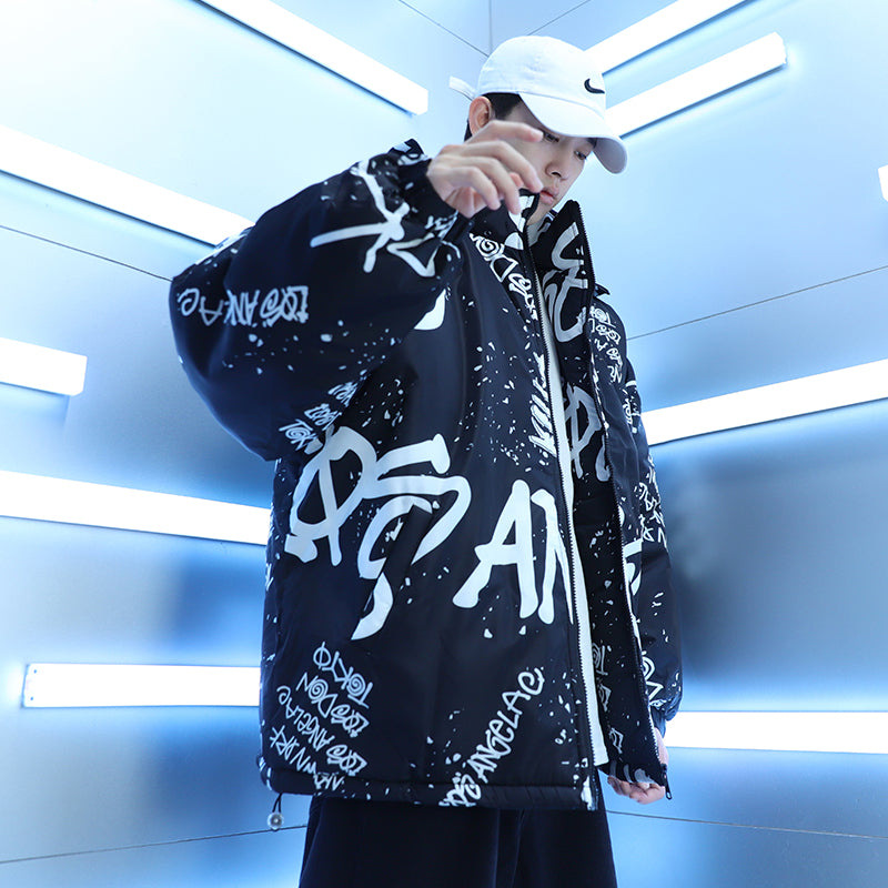 Winter Splash Ink Graffiti Padded Jacket Men Thicken