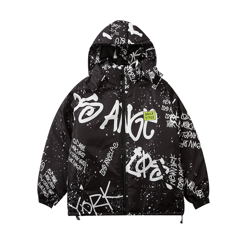 Winter Splash Ink Graffiti Padded Jacket Men Thicken